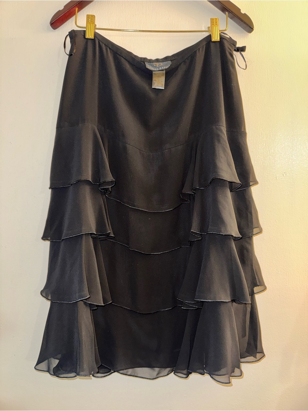 Y2K 2000s Sandra Darren Black Tiered Ruffle Skirt Size 12 Chiffon